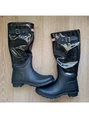 Hunter Black Clear Fisherman Transparent Buckle Rubber Tall Rain Boots Shoes 7